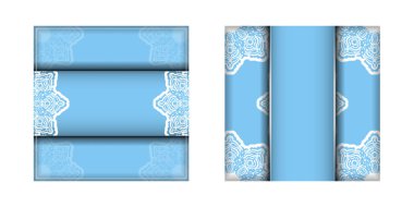 Şablon tebrik kartı mavi renkli ve tasarımın için beyaz süslemeli..