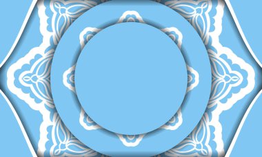 Logonuz veya metniniz altında tasarım için lüks beyaz süslemeli mavi pankart şablonu