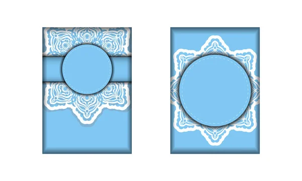 Открытки Синем Цвете Винтажным Белым Узором Подготовленные Печати — стоковый вектор