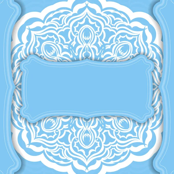 Baner Colore Blu Con Mandala Ornamento Bianco Posto Sotto Testo — Vettoriale Stock
