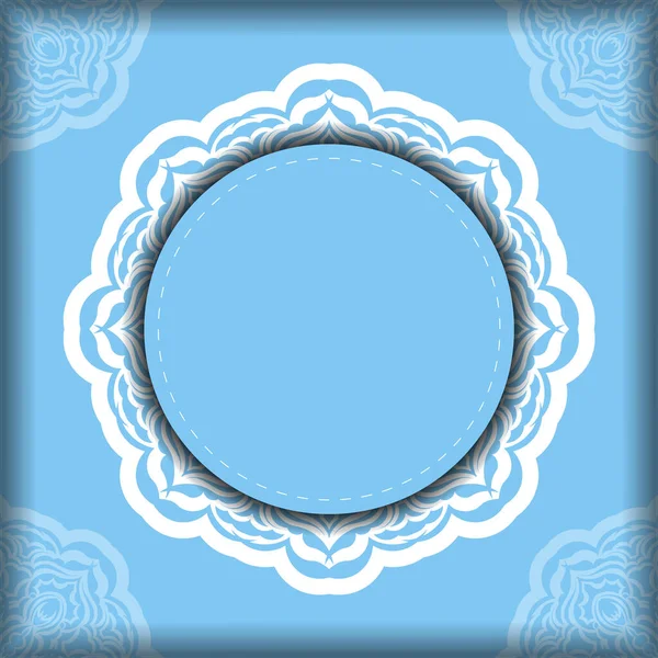 Šablona Pozdrav Kartu Modré Barvě Mandala Bílým Vzorem Pro Váš — Stockový vektor