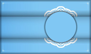 Metnin altında tasarım için lüks beyaz süslemeli mavi renkli pankart