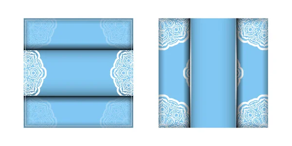 Blauwe Kleur Wenskaart Sjabloon Met Indisch Wit Patroon Voor Merk — Stockvector