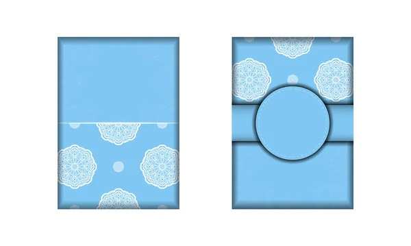 Sjabloon Brochure Blauwe Kleur Met Een Luxe Wit Patroon Voor — Stockvector