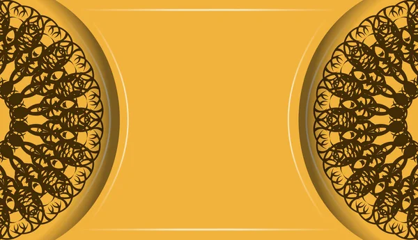 Κίτρινο Banner Ινδικό Καφέ Στολίδι Και Τοποθετήστε Κάτω Από Κείμενό — Διανυσματικό Αρχείο