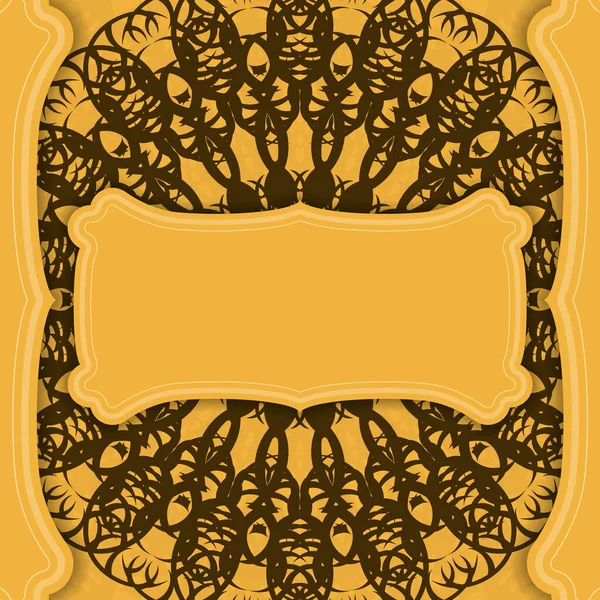 Baner Koloru Żółtego Mandali Brązowy Wzór Projektowania Pod Tekstem — Wektor stockowy
