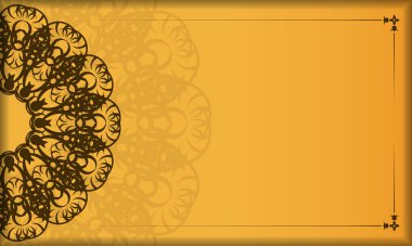 Klasik kahverengi desenli sarı pankart ve logo alanı