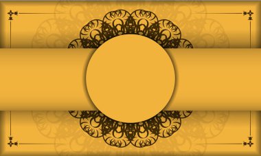 Yunan kahverengi desenli sarı pankart ve logonun altında bir yer