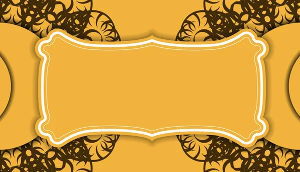 テキストの下にデザインのためのヴィンテージ茶色の装飾が施された黄色のバナー — ストックベクタ