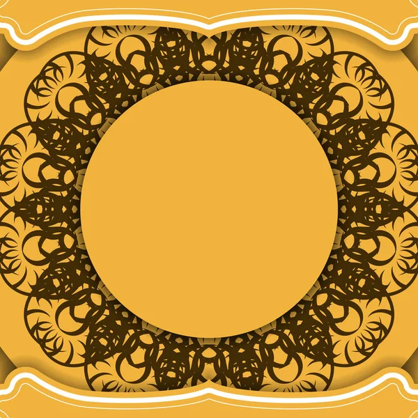 Желтая Брошюра Роскошным Коричневым Орнаментом Ваших Поздравлений — стоковый вектор