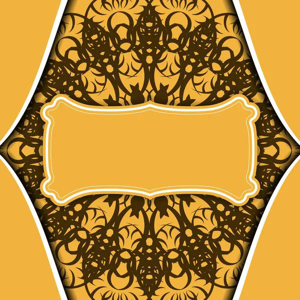 Желтая Брошюра Роскошными Коричневыми Орнаментами Вашего Дизайна — стоковый вектор