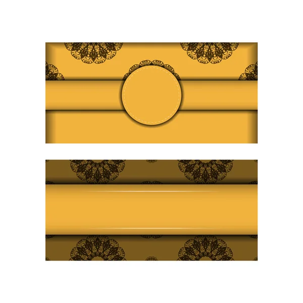 Желтый Цвет Брошюры Винтажным Коричневым Узором Вашего Дизайна — стоковый вектор