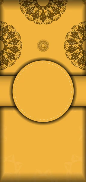 Brosur Kuning Dengan Ornamen Coklat Vintage Siap Dicetak - Stok Vektor