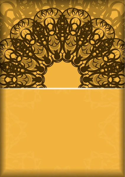 Folheto Amarelo Com Padrão Mandala Marrom Preparado Para Tipografia — Vetor de Stock