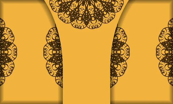 Żółty Sztandar Grecką Brązową Ozdobą Miejscem Pod Logo — Wektor stockowy