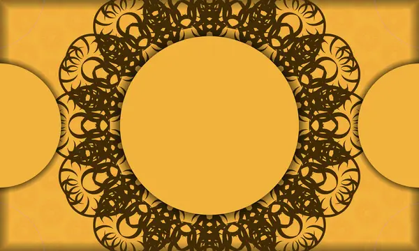 Logo Tasarımı Için Mandala Kahverengi Desenli Sarı Pankart — Stok Vektör