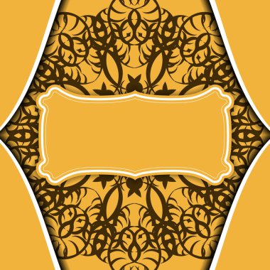 Antika kahverengi süslemeli sarı pankart ve logonuz için bir yer.