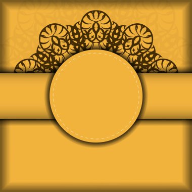 Tasarımınız için sarı renkli ve kahverengi süslemeli broşür..