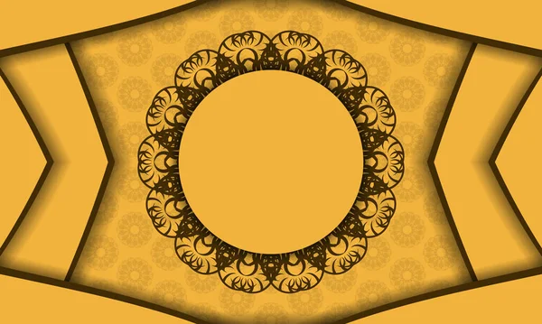 Banner Amarillo Con Patrón Marrón Indio Para Diseño Del Logotipo — Vector de stock