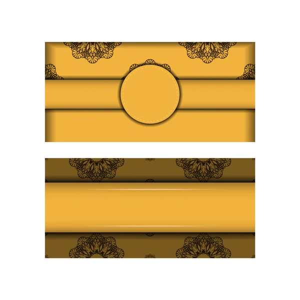 Folleto Amarillo Con Lujoso Patrón Marrón Está Listo Para Imprimir — Archivo Imágenes Vectoriales