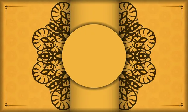Żółty Baner Brązową Ozdobą Vintage Projektowania Pod Logo — Wektor stockowy