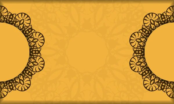 Baner Koloru Żółtego Mandali Brązowy Ozdoba Projektowania Pod Logo — Wektor stockowy