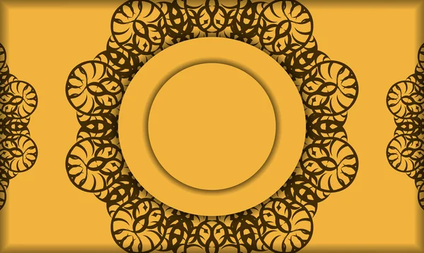 Lüks Kahverengi Desenli Sarı Pankart Logo Veya Metin Için Boşluk — Stok Vektör