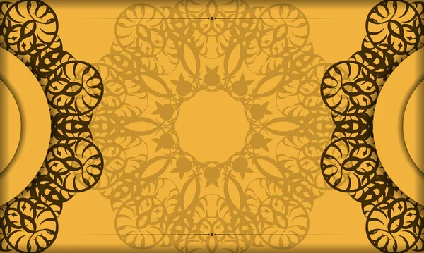 Gele Banner Met Vintage Bruin Patroon Ruimte Voor Logo Tekst — Stockvector