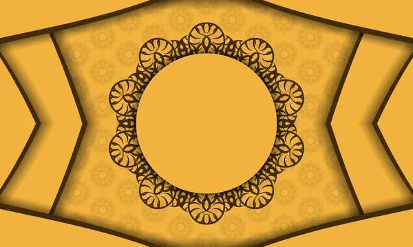 Gelbes Banner Mit Luxuriösen Braunen Ornamenten Und Platz Für Logo — Stockvektor