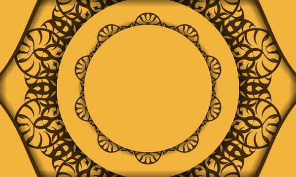黄色横幅 带有古色古香的褐色装饰和标识或文字的位置 — 图库矢量图片