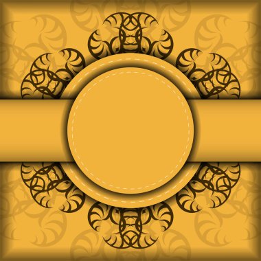 Sarı renkli tebrik kartı, markanız için kahverengi desenli..