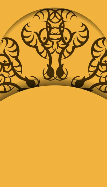 Желтое Знамя Абстрактным Коричневым Орнаментом Местом Логотипа Текста — стоковый вектор