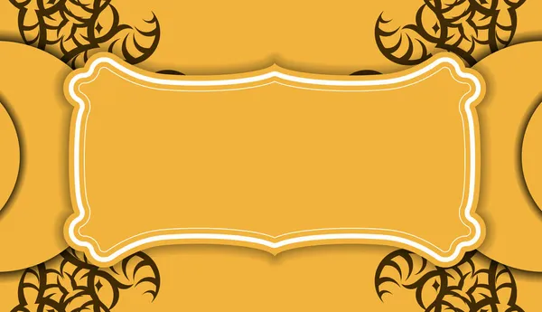 Banner Color Amarillo Con Patrón Marrón Vintage Para Diseño Bajo — Vector de stock