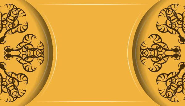 Bandera Color Amarillo Con Adorno Marrón Vintage Para Diseño Bajo — Archivo Imágenes Vectoriales