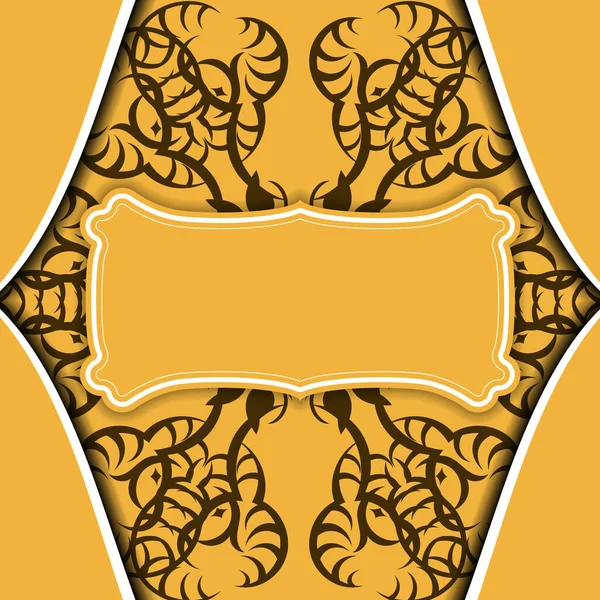 Банер Желтого Цвета Мандаловым Коричневым Орнаментом Оформления Логотипом Текстом — стоковый вектор