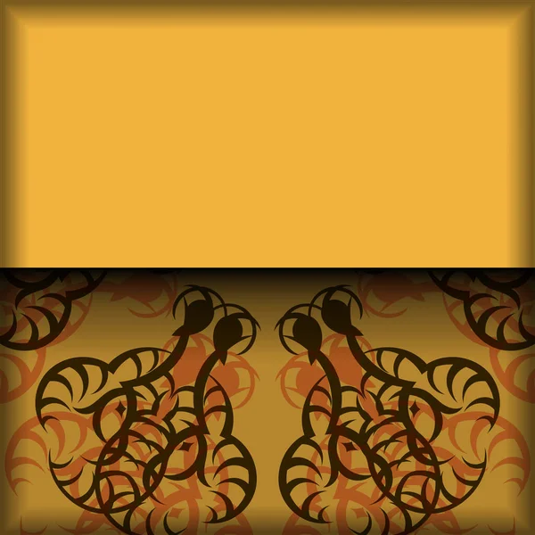 Folheto Cor Amarela Com Ornamento Marrom Indiano Para Seu Design — Vetor de Stock