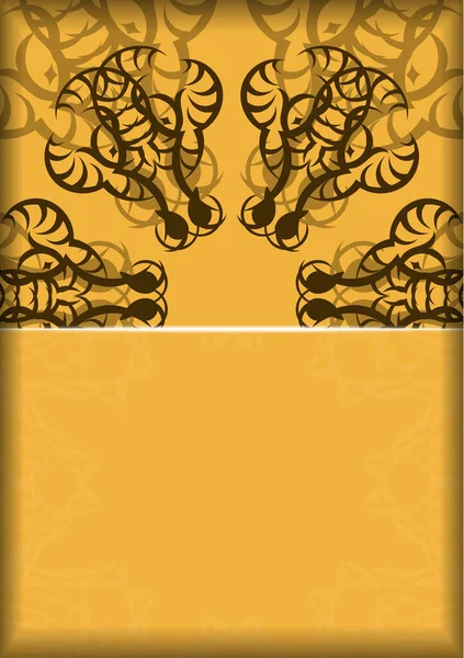 Gelbe Grußkarte Mit Braunem Vintage Ornament Für Ihr Design — Stockvektor