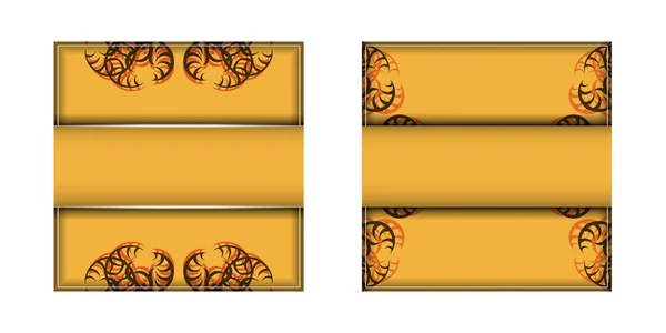 Żółta Kartka Abstrakcyjnym Brązowym Wzorem Dla Twojego Projektu — Wektor stockowy