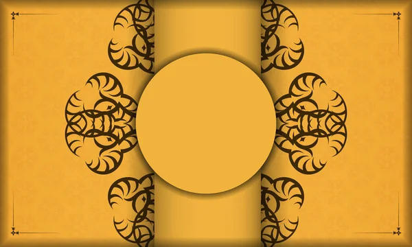 Antika Kahverengi Süslemeli Sarı Pankart Logo Veya Metin Için Boşluk — Stok Vektör