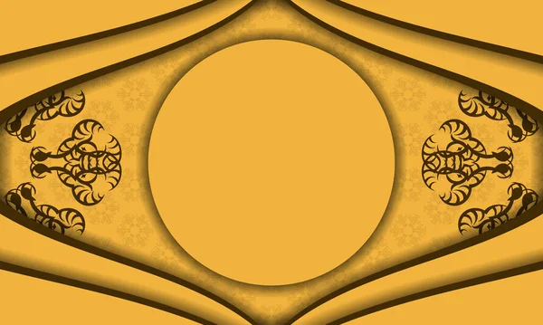 ロゴやテキストの下にデザインのための豪華な茶色の装飾が施された黄色のバナー — ストックベクタ