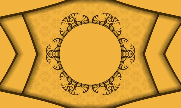 Жовтий Банер Вінтажним Коричневим Орнаментом Дизайну Під Вашим Логотипом Або — стоковий вектор
