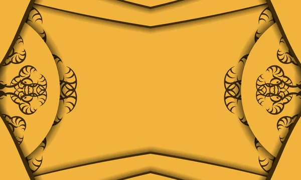 Banner Amarillo Con Adorno Marrón Vintage Para Diseño Bajo Logotipo — Vector de stock