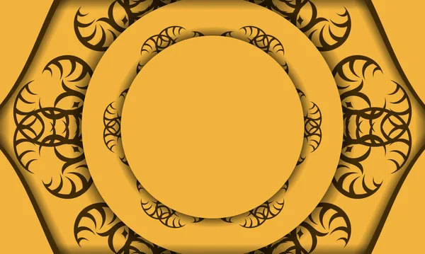 Baner Koloru Żółtego Mandali Brązowy Ozdoba Projektowania Pod Logo Lub — Wektor stockowy