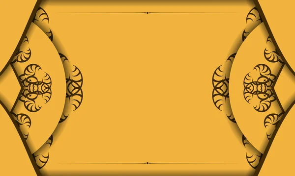 Baner Koloru Żółtego Abstrakcyjną Brązową Ozdobą Projektowania Pod Logo Lub — Wektor stockowy