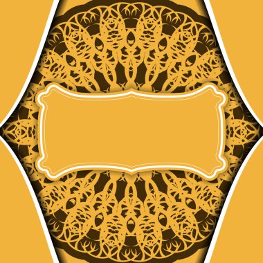 Soyut kahverengi süslemeli sarı arkaplan ve metnin altına yerleştir