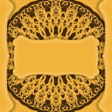 Hint kahverengi süslemeleri olan sarı arkaplan ve metnin altına yerleştir