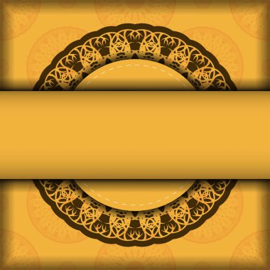 Markan için Hint kahvesi desenli sarı tebrik kartı..