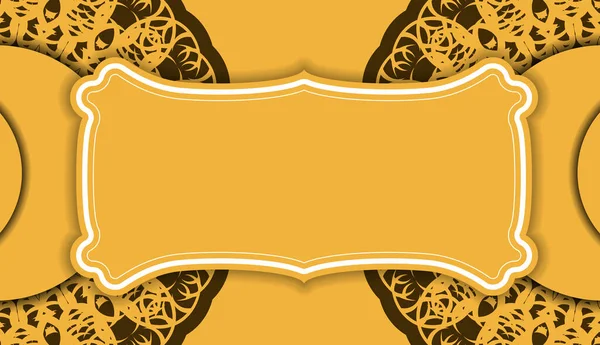 黄色の背景と茶色の曼荼羅のパターンとあなたのテキストの下に配置 — ストックベクタ