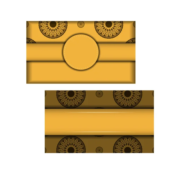 Cartão Saudação Amarelo Com Ornamentos Castanhos Gregos Preparados Para Tipografia — Vetor de Stock