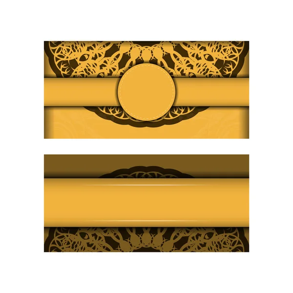 Cartão Saudação Amarelo Com Ornamento Marrom Indiano Para Seus Parabéns — Vetor de Stock
